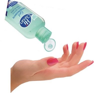 Gel Hi Clean saindo do frasco na palma da mão